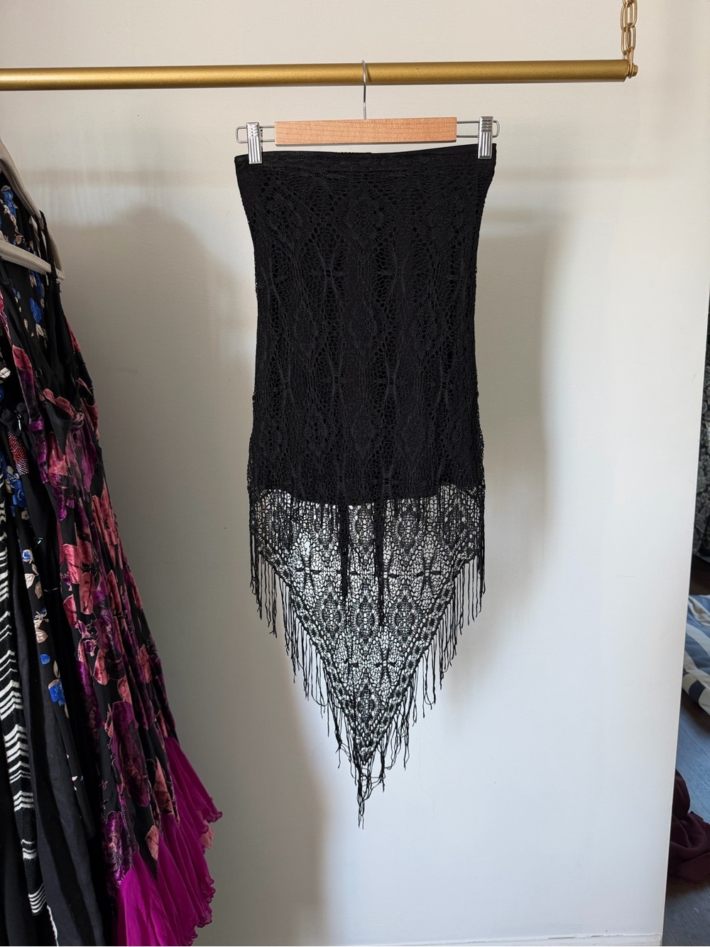 Vintage Black Lace Fringe strapless top